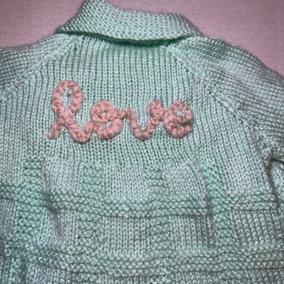 Mint Green Baby Cardigan with Floral Accents - Picture 4 of 5
